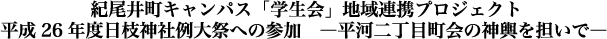 紀尾井町キャンパス「学生会」地域連携プロジェクト・平成26年度日枝神社例大祭への参加 ―平河二丁目町会の神輿を担いで―