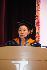 Chancellor Mizuta speaks at the honorary doctorate award ceremony