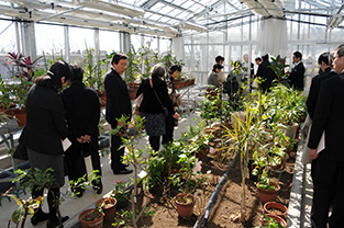 Ceremony attendees visit one of the greenhouses