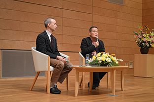 Director Hideo Nakata (R) provides commentary after the screening