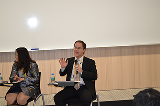 Professor Aaron Gerow (mid.) speaks during the workshop