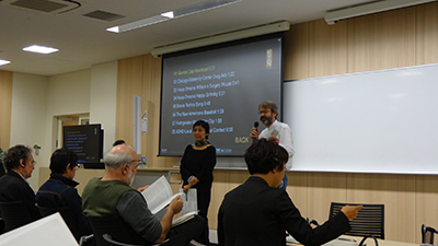 Professor Abé Mark Nornes and Mr. Fujioka of the Yamagata International Documentary Film Festival at the seminar opening 