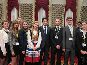 Gathered around Prime Minister Abe