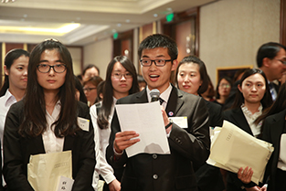 Scholarship students deliver their speeches